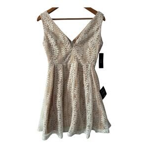 Lulus White Nude All of My Heart Sleeveless V Neck Lace Skater Mini Dress‎ Small